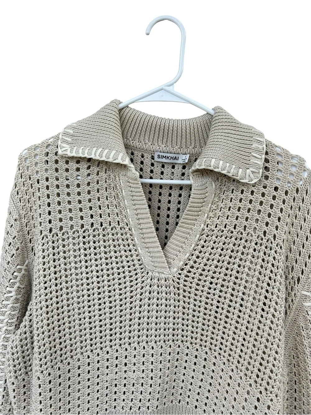 SIMKHAI Beige Crochet Knit Sweater - Size Medium - 100% Cotton - Minimalist - Picture 5 of 11
